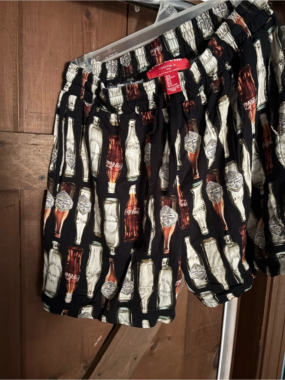 Forever 21 Black Shorts with White and Brown Bottle Print